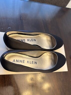 Anne Klein Black Satin Flats with Subtle Heel